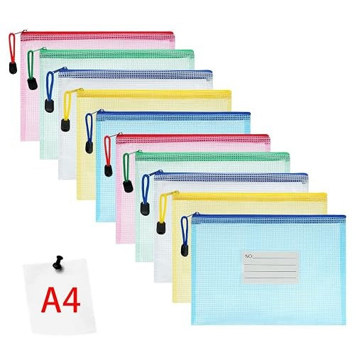 A3 DOCUMENT BAGS WITH ZIPPER SET OF 5 COLORS plastic Color white