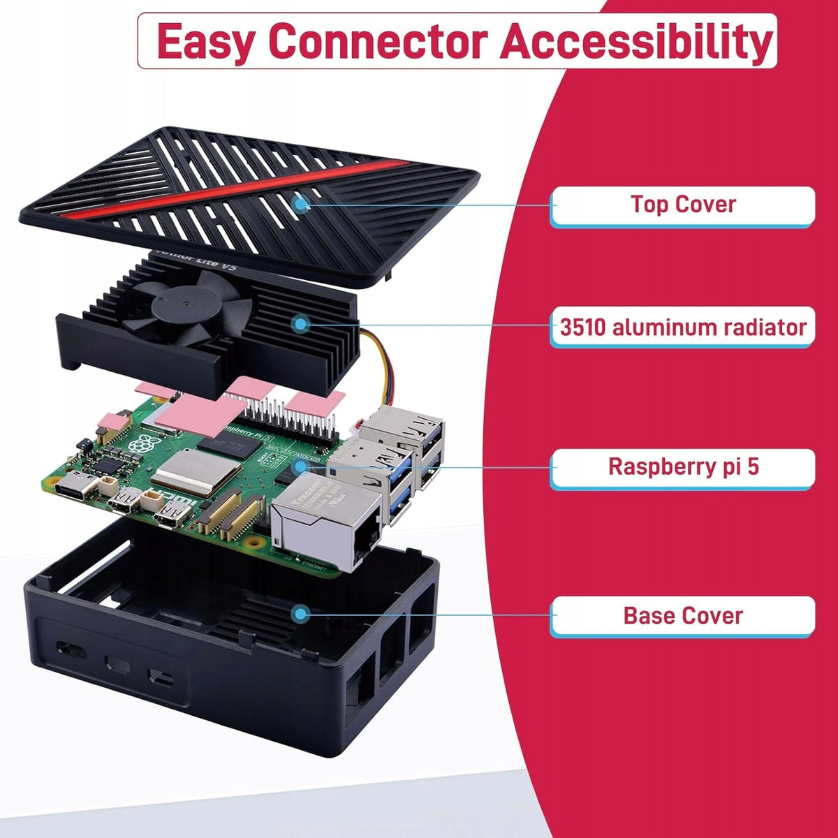 ABS Case for Raspberry Pi 5 with ARMOR LITE V5 Cooling and PWM Fan Manufacturer Raspberry