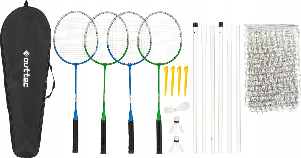 BADMINTON SET 4 RACKETS + NET + 2 SHUTTLECOCKS OUTTEC