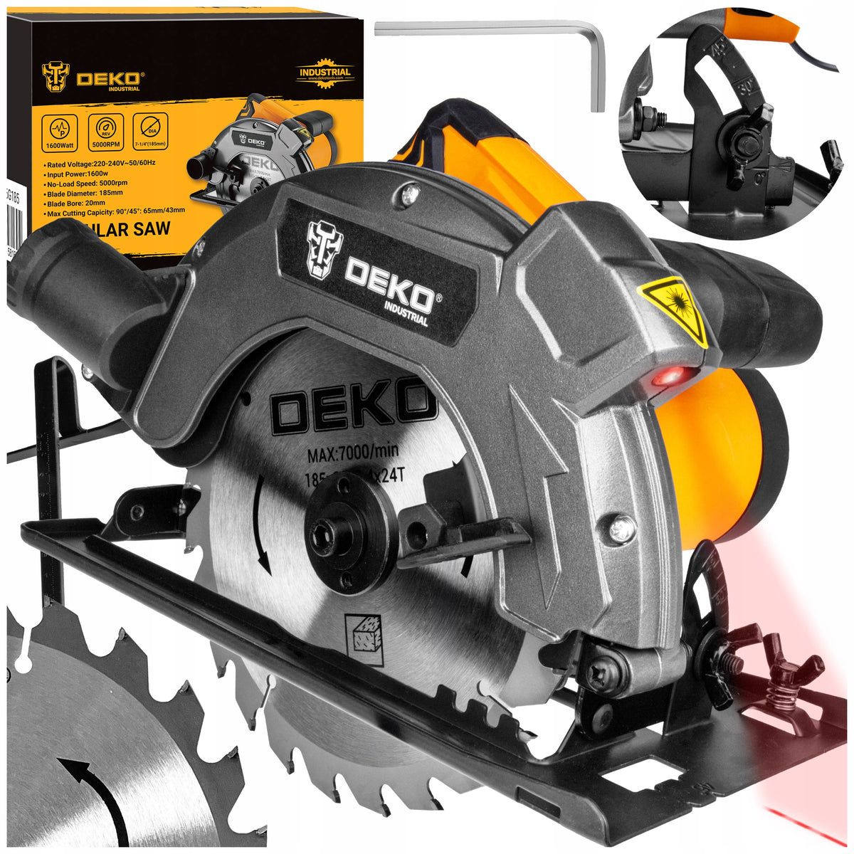 CIRCULAR SAW HAND SAW FOR WOOD 1600W BLADE 185MM DEKO
