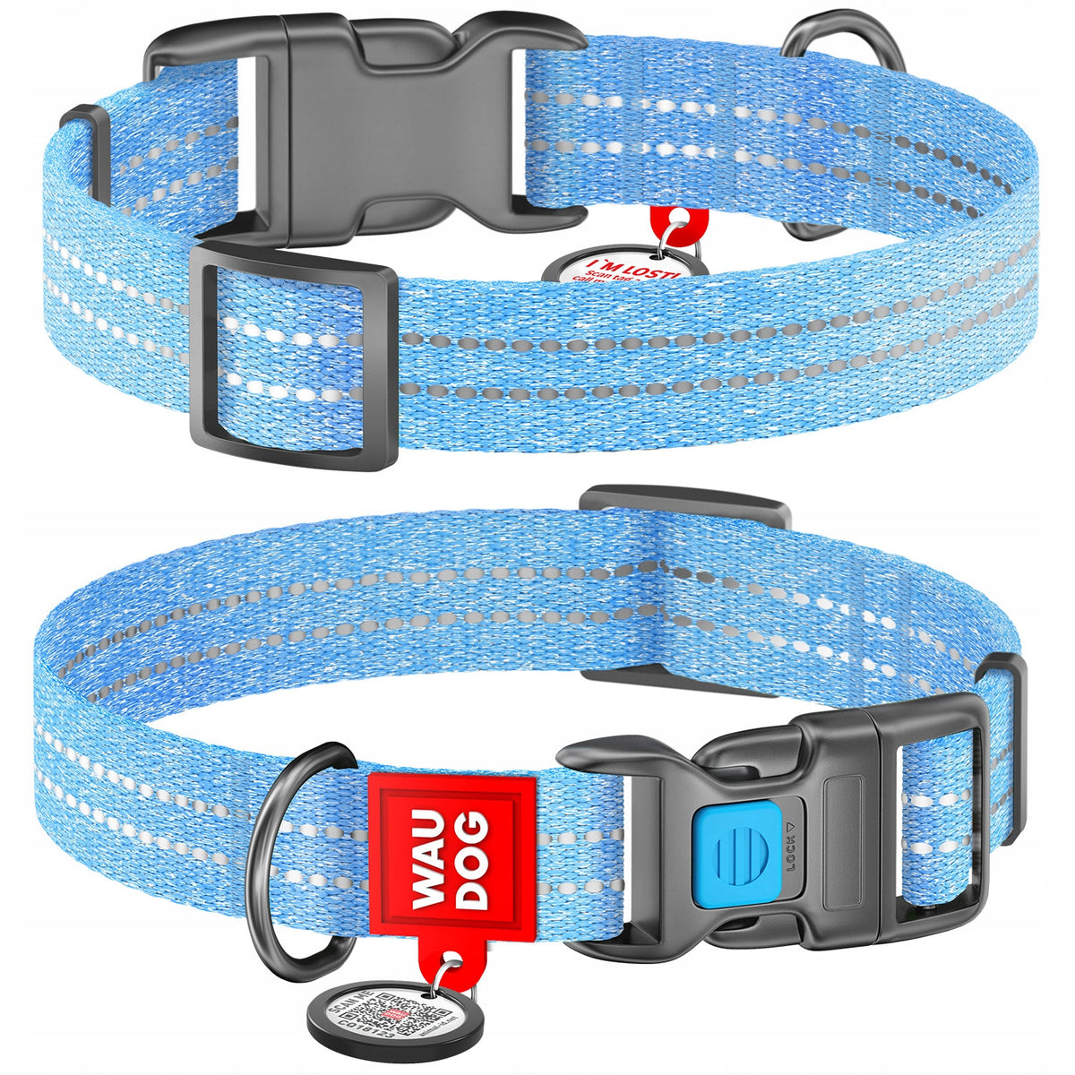 Cotton Dog Collar Reflective Blue Size L Packaging status original