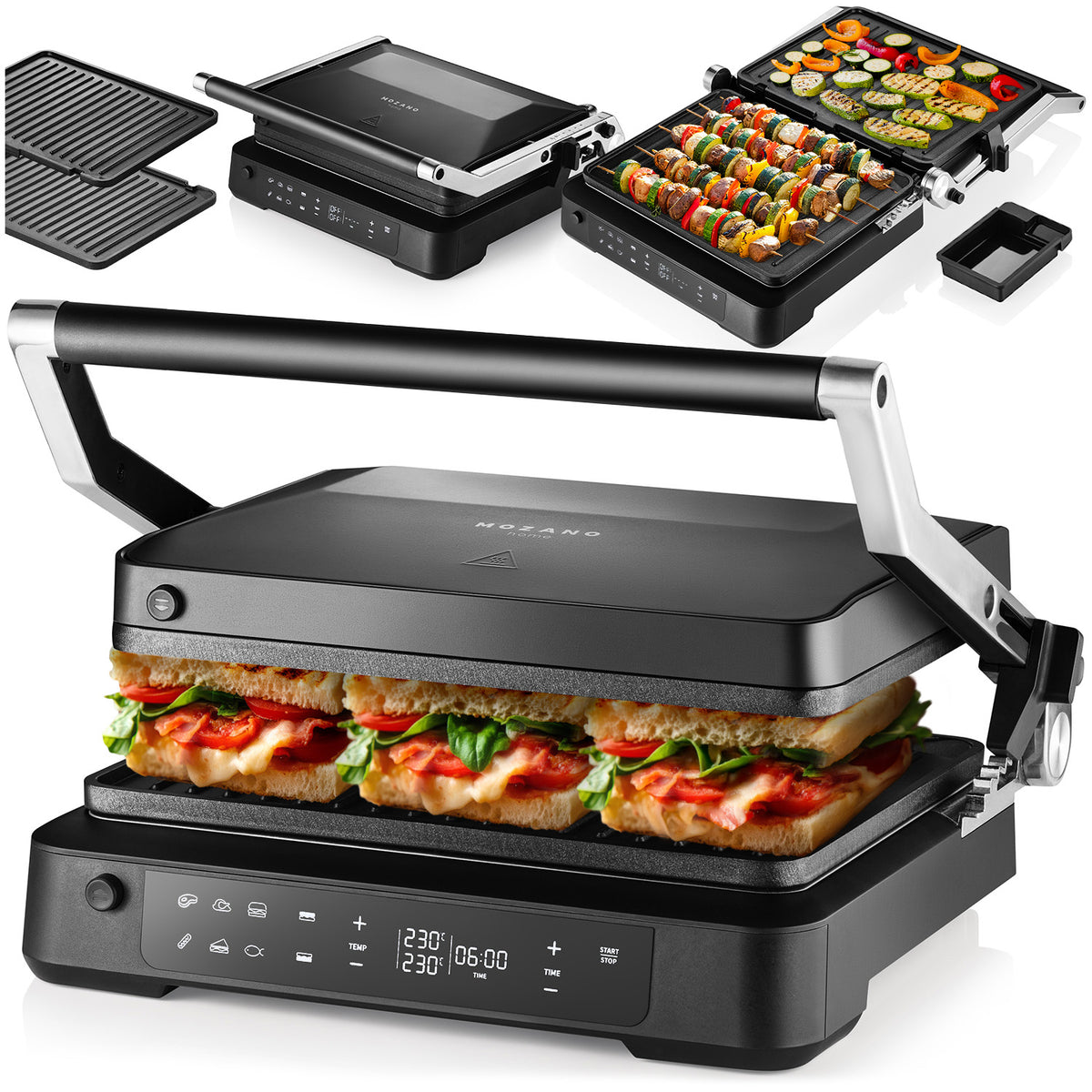 ELECTRIC GRILL 2000W TOASTER FOLDING TIMER 2 THERMOSTATS