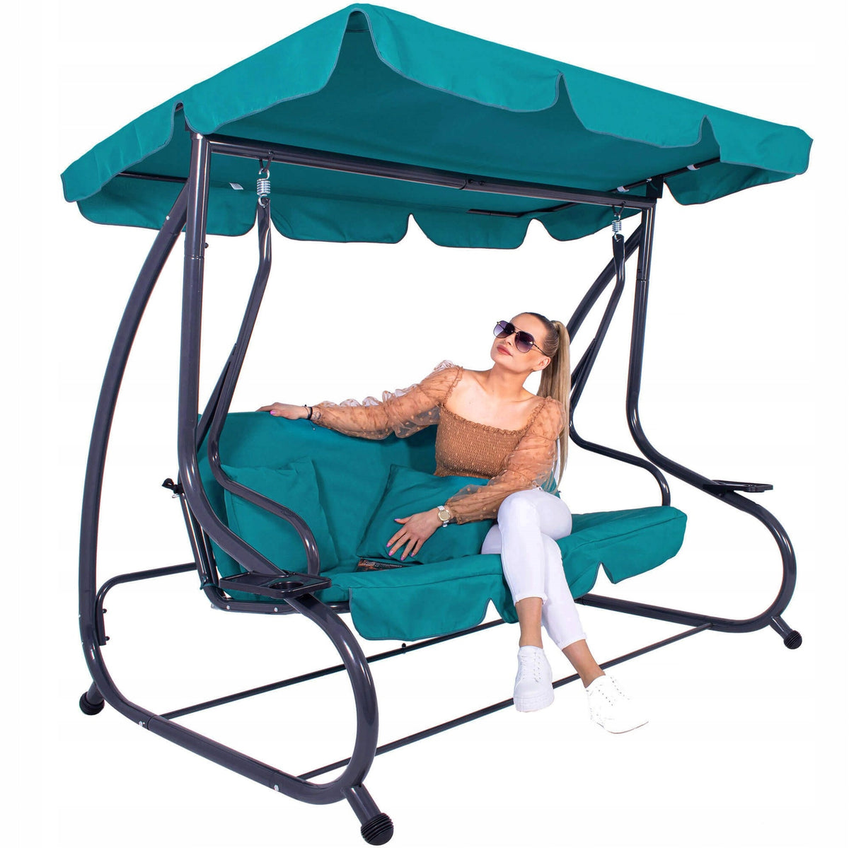 GARDEN SWING ROCKING CANOPY BENCH 3 PERSON FREESTANDING COUCH 280kg