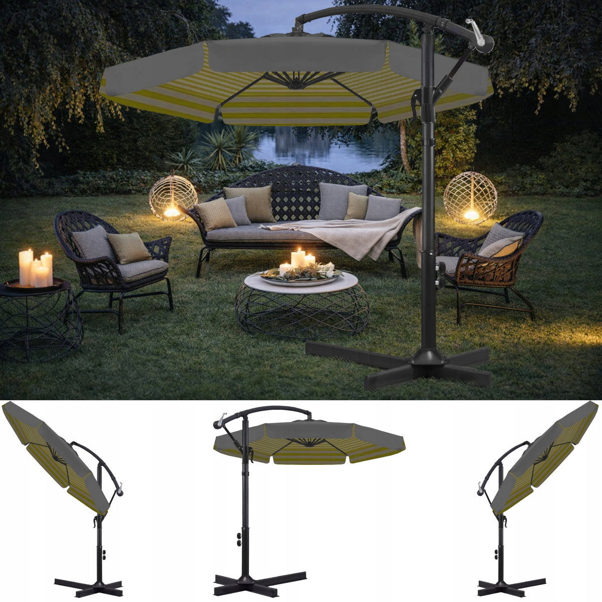 Garden UMBRELLA LARGE FOLDING SOLID WITH BOOM AND FRILL + COVER Packaging status original