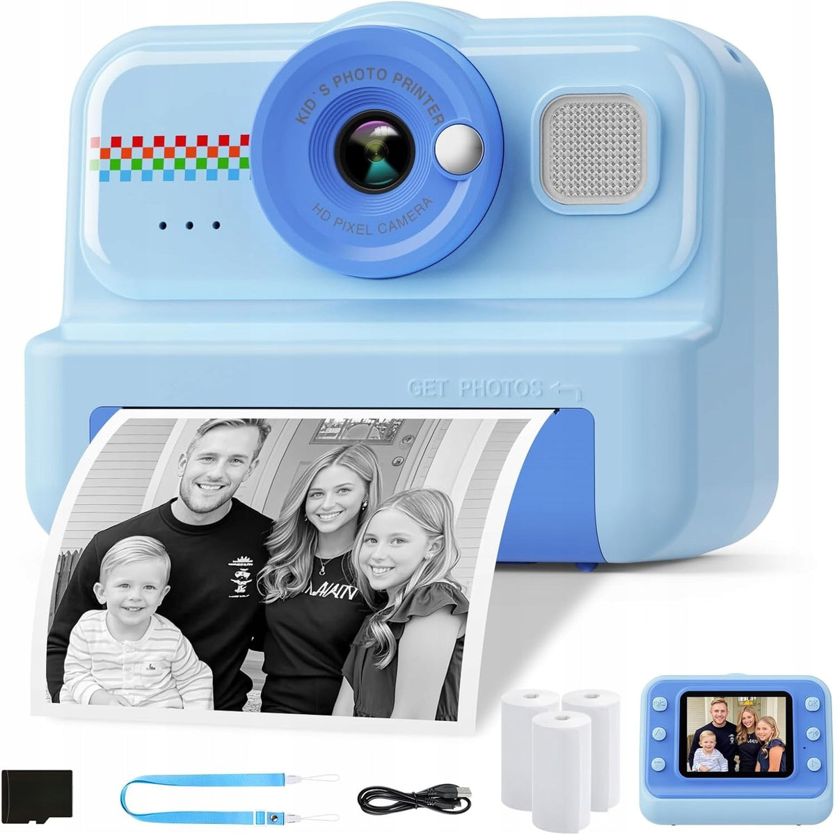 Instant Camera Mini Thermal Printer Lamp + Card 32GB 3 Rolls