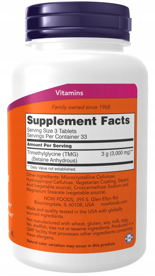 NOW Foods TMG 1000mg BETAINE DETOX METHYLATION 100t EAN (GTIN) 733739004949