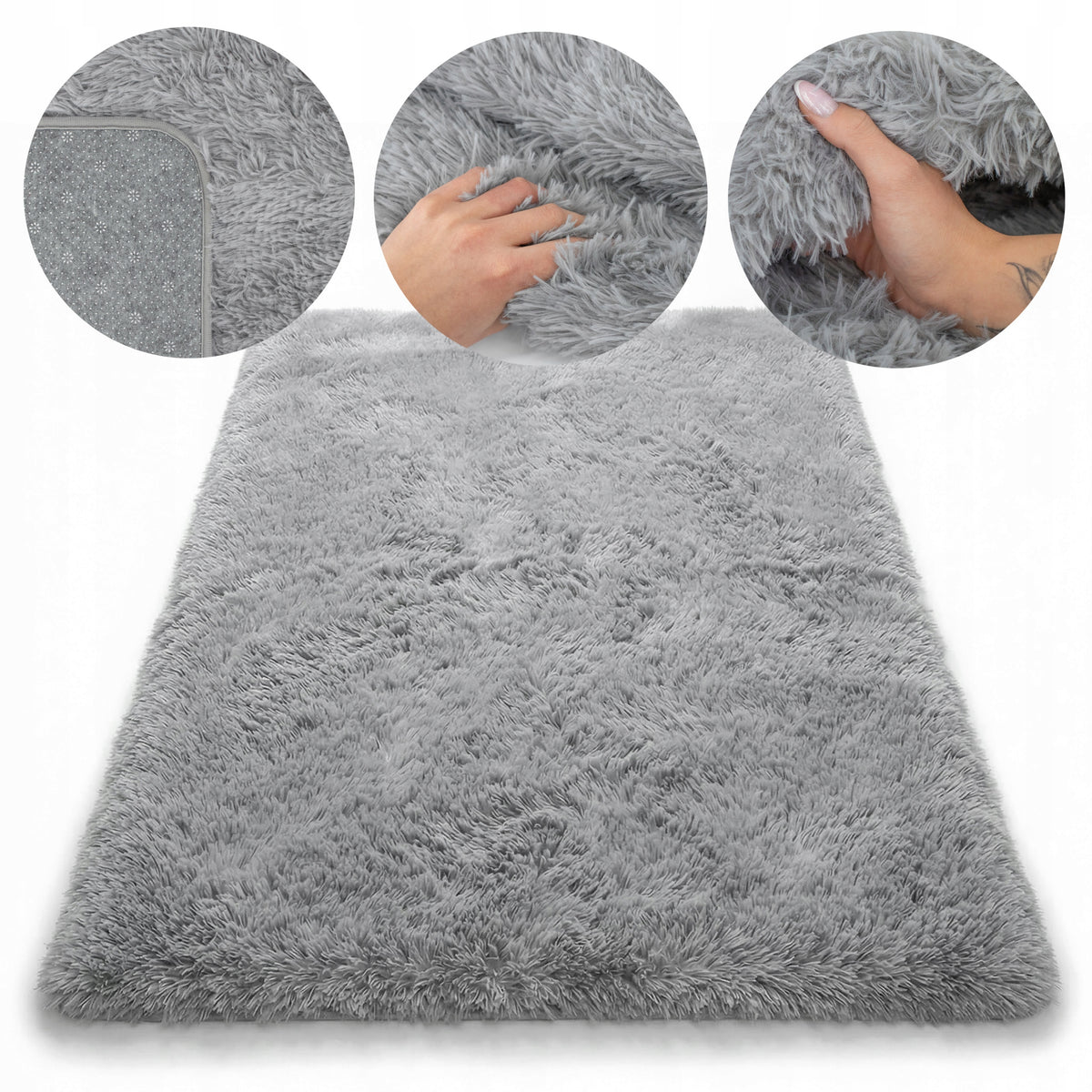 PLUSH CARPET SHAGGY 120x170 CM FLUFFY SOFT FOR LIVING ROOM ECO FUR GREY