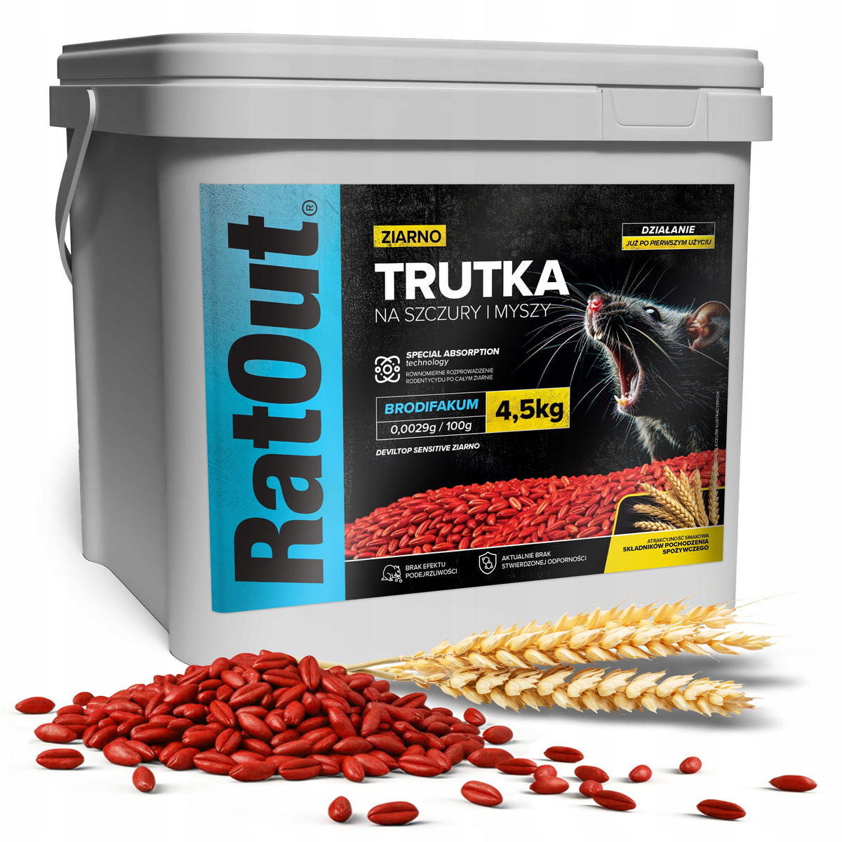 POISON FOR RAT MICE RODENTS RATOUT BRODIFACOUM POISONED GRAIN 4,5 KG Packaging status original