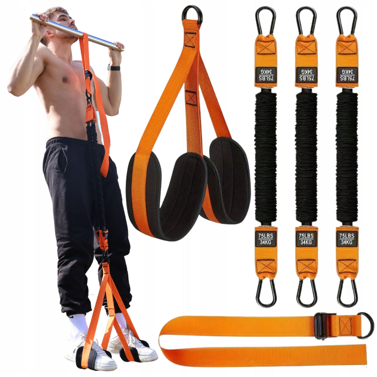 Rubber Auxiliary Pull-Up Belts Training Belts Adjustable 75-225lbs