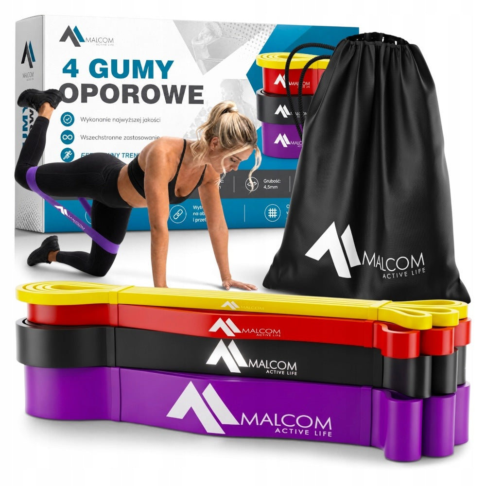 SET OF 4 RESISTANCE RUBBERS FOR EXERCISE POWERBAND FITNESS RESISTANCE TAPE 1KG - 40KG