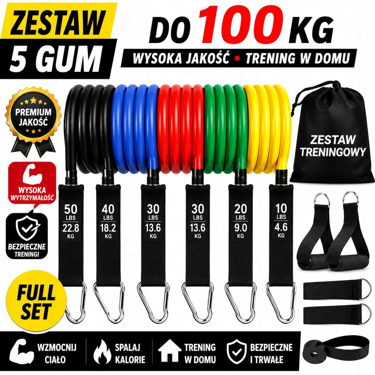 SET OF 5 RESISTANCE RUBBERS FOR EXERCISING fitness rubber UP TO 100KG HIGH QUALITY Packaging status original