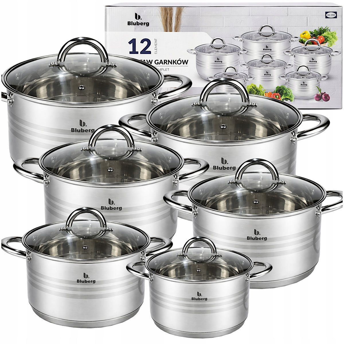 SET OF POTS FOR INDUCTION / GAS STAINLESS STEEL POTS SET OF 12 EL.