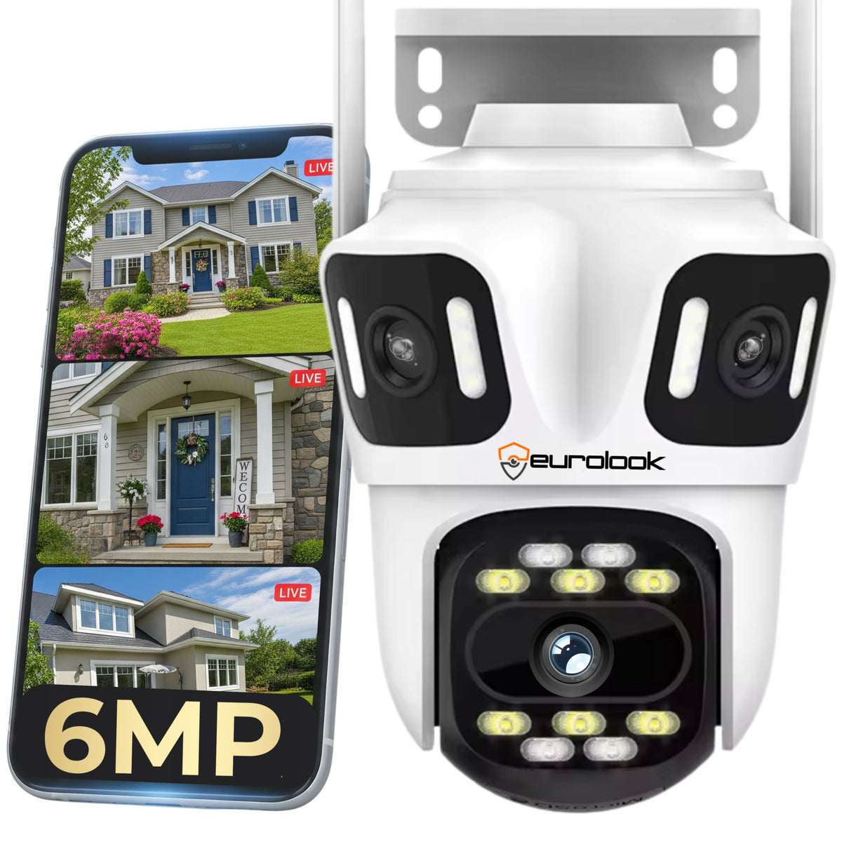 TRIPLE ROTARY CAMERA 6MPX WIFI OUTDOOR SMART IP DETECTION AUDIO ALARM