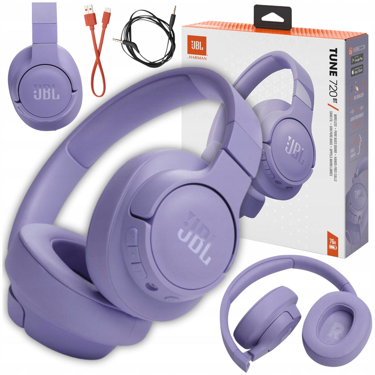 WIRELESS ON-EAR HEADPHONES JBL TUNE 720BT TRAINING PURPLE LOUD