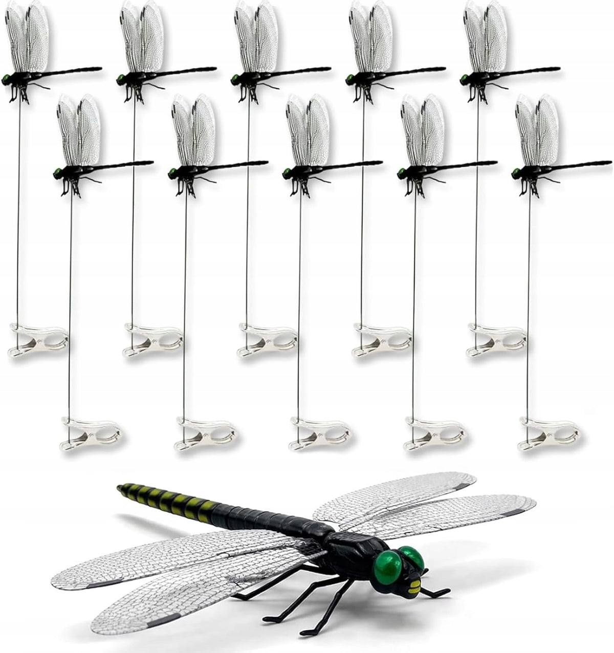 10 PCS DRAGONFLY DECORATION CLIP FOR FLY REPELLENT AND GARDEN DECORATIONS-BLACK
