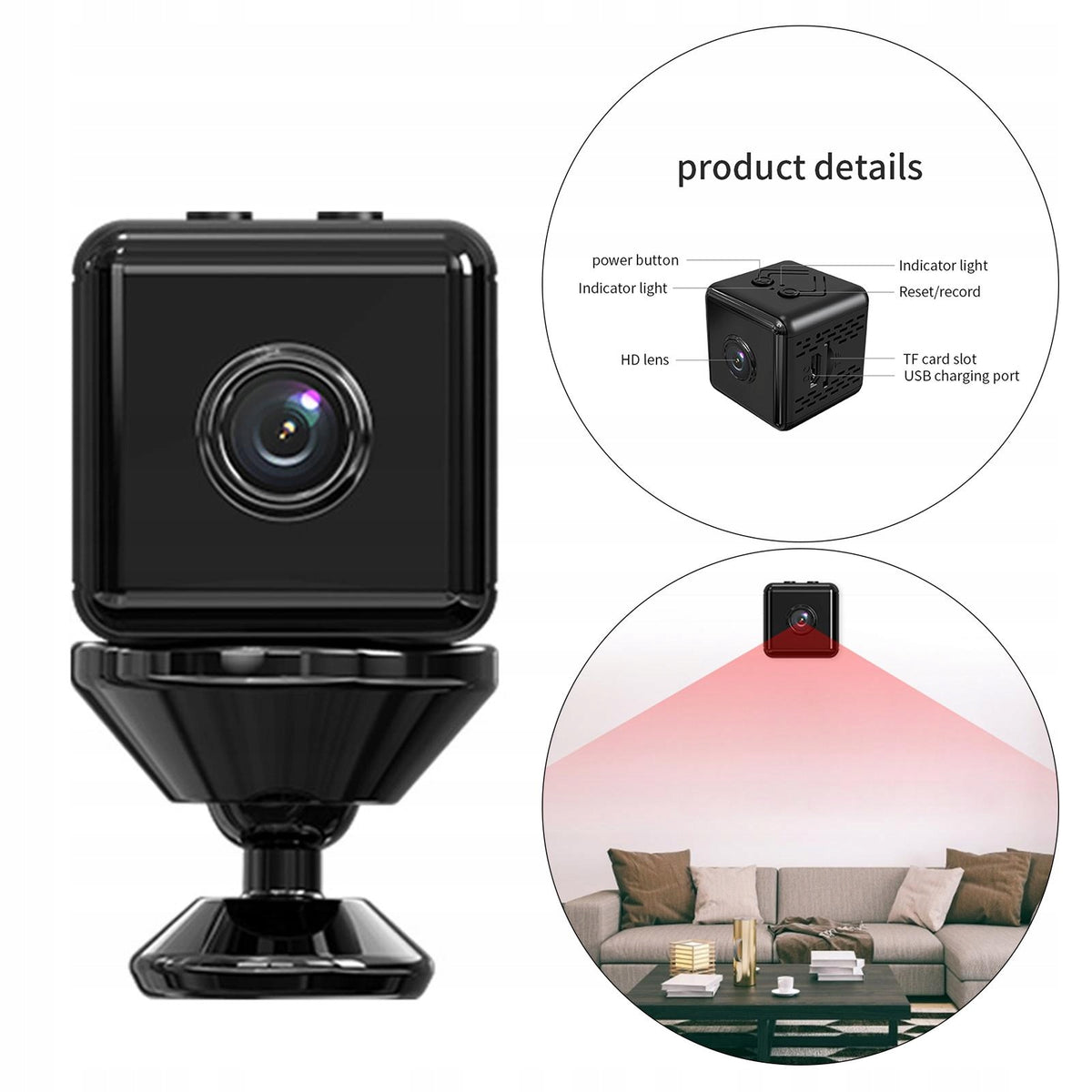 1000mah WiFi Camera Motion Detection Wireless Camcorders for Home 1080P