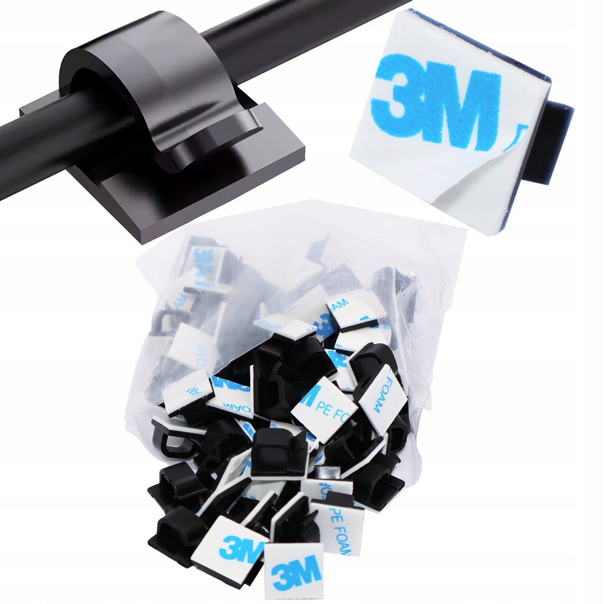 100x HOLDER CABLE ORGANIZER SELF ADHESIVE BLACK TAPE 3M