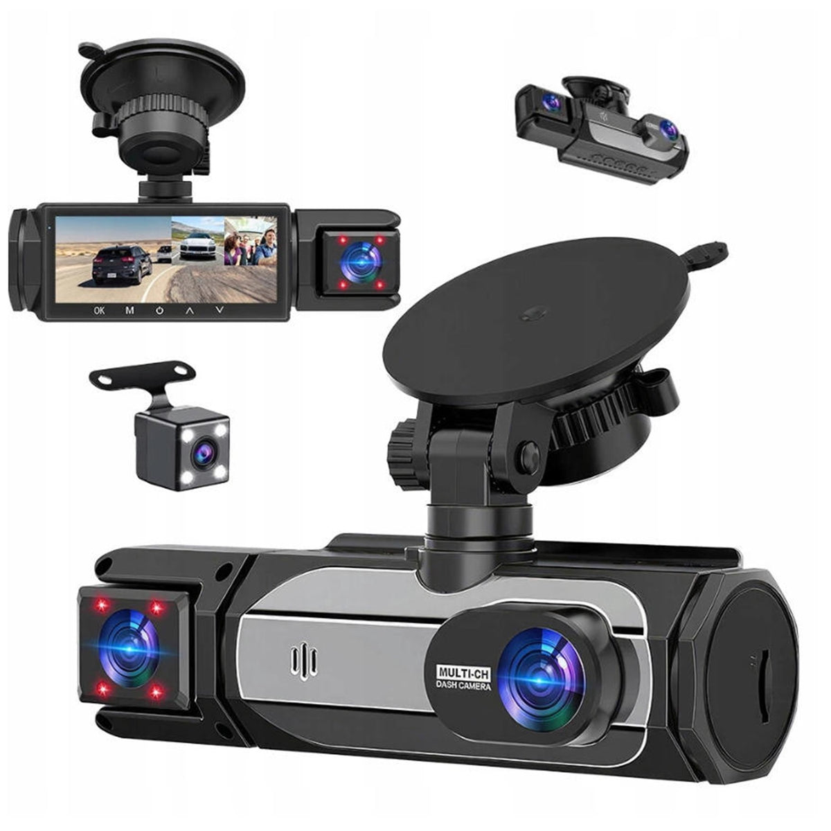 1080P Dash Cam 3 Cameras Full HD WiFi Rear View Camera Recording 24h Packaging status original