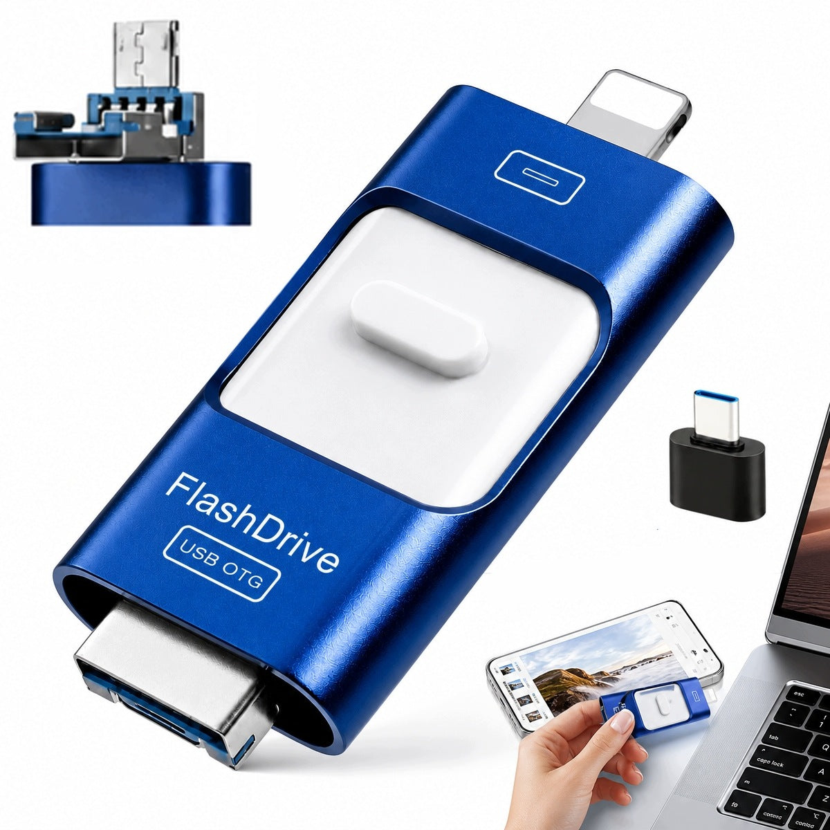 128GB USB Flash Drive - USB 3.0, USB-C, Lightning, Micro USB Compatible