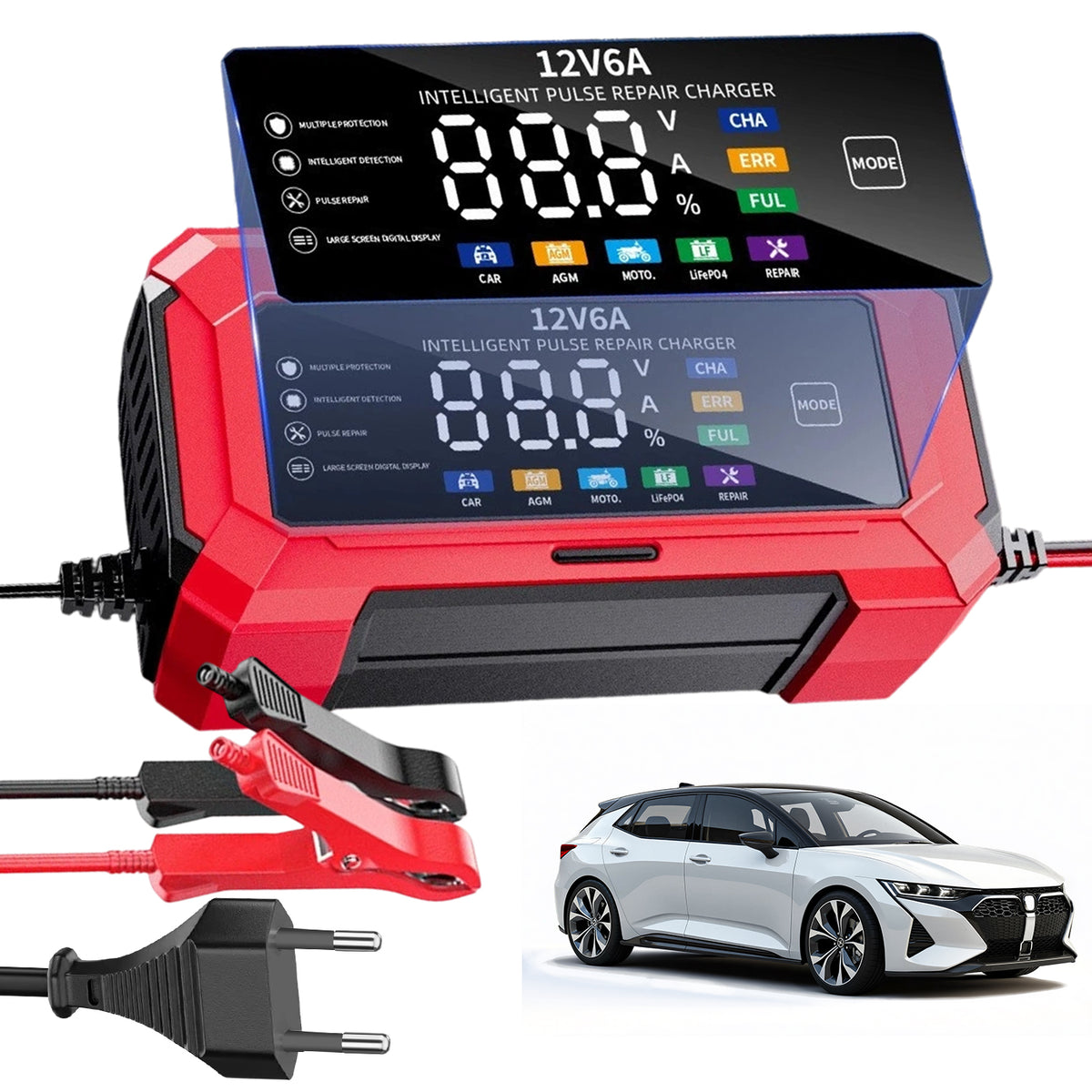 12V 6A CAR RECTIFIER WITH COLOR SCREEN AND THERMAL PROTECTION