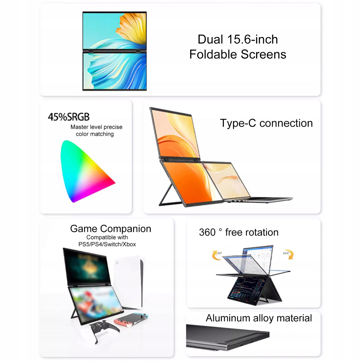 15,6 Inch Dual Monitors 1080P Laptop Screen Extension Cable Foldable ekr
