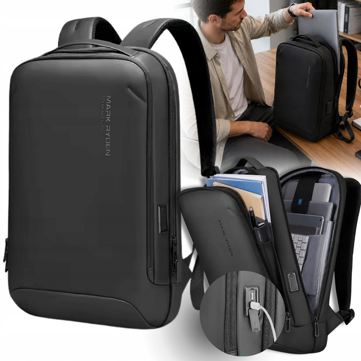 15" PADDED BUSINESS LAPTOP BACKPACK FOR WORK WATERPROOF MARK RYDEN