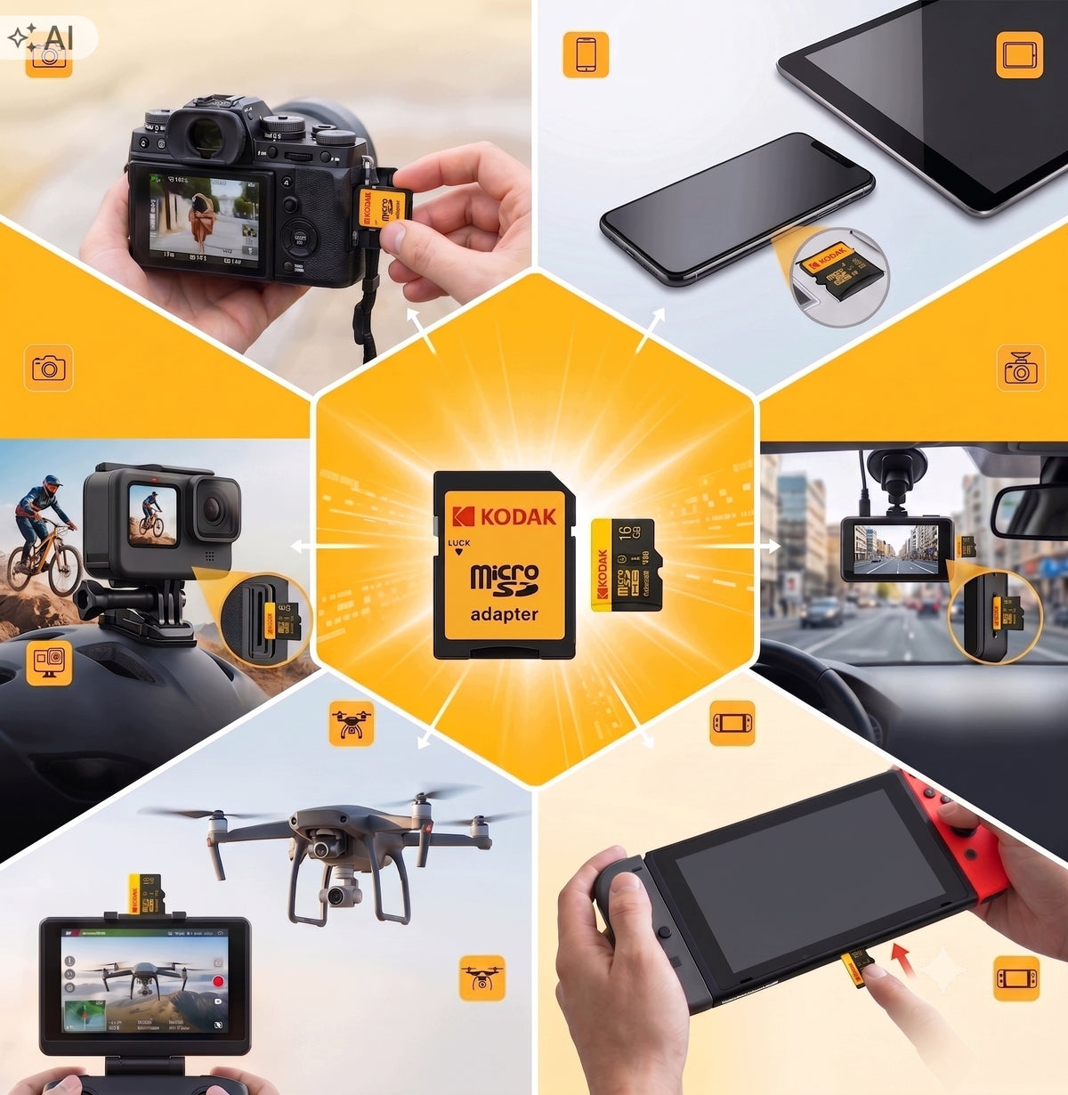 16GB microSD Memory Card Kodak Class 10 U1 V10 SD + SD Adapter for Cameras Packaging status original