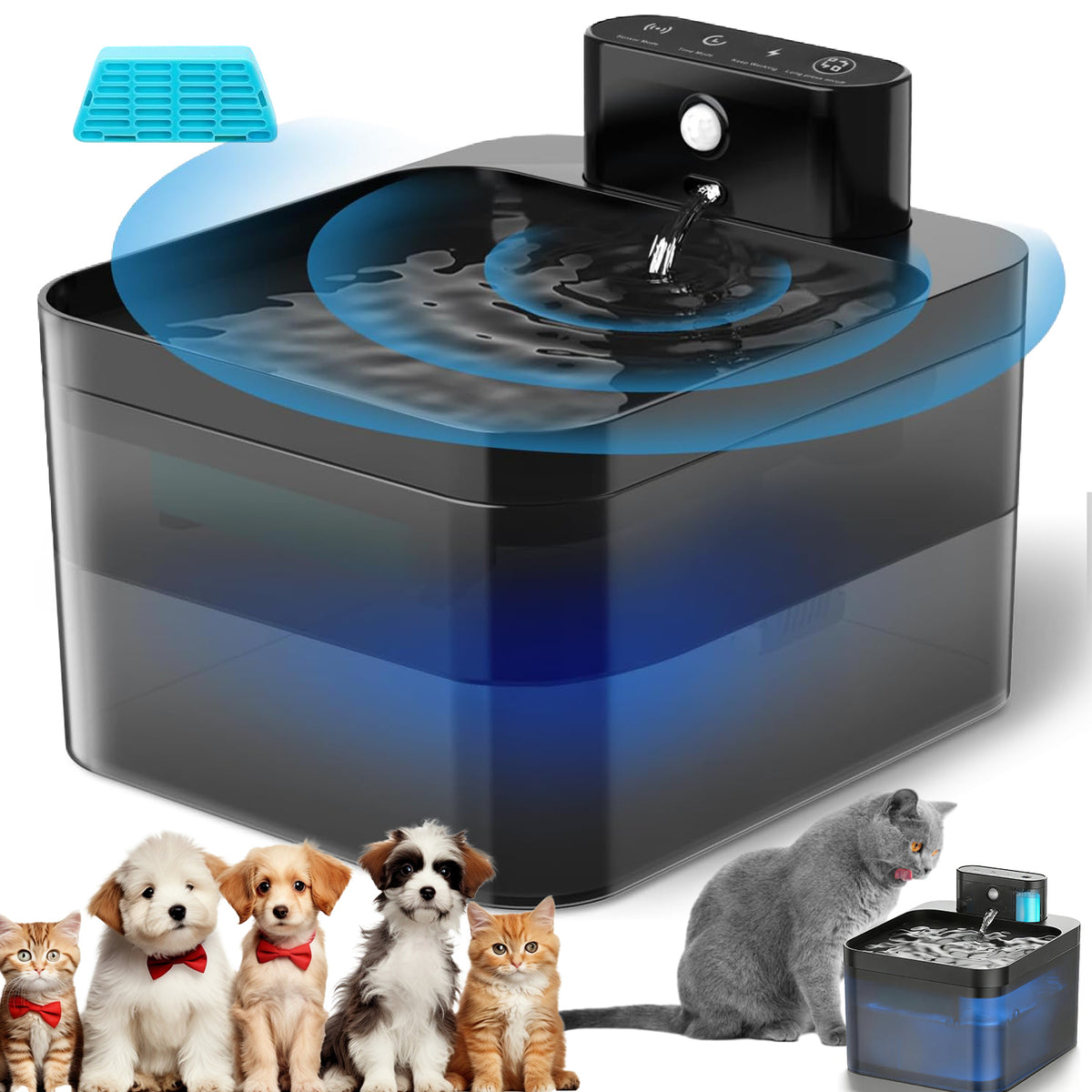 2.2L WIRELESS CAT FOUNTAIN WITH FILTRATION AND LED BLUE