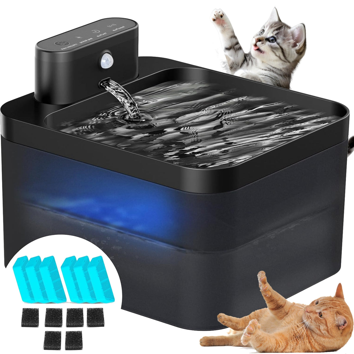 2,2L WIRELESS CAT FOUNTAIN WITH LED QUIET PUMP AND BATTERY 2600