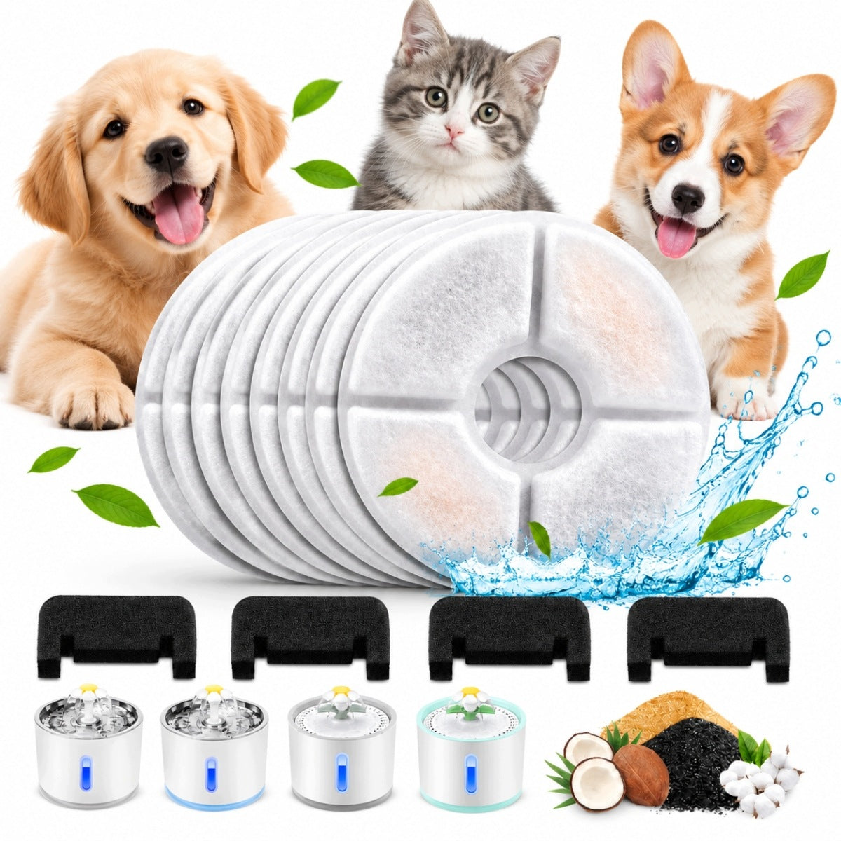 2,4L SET OF 8 CAT FOUNTAIN FILTERS 4 SPONGES FOR PET FOUNTAIN