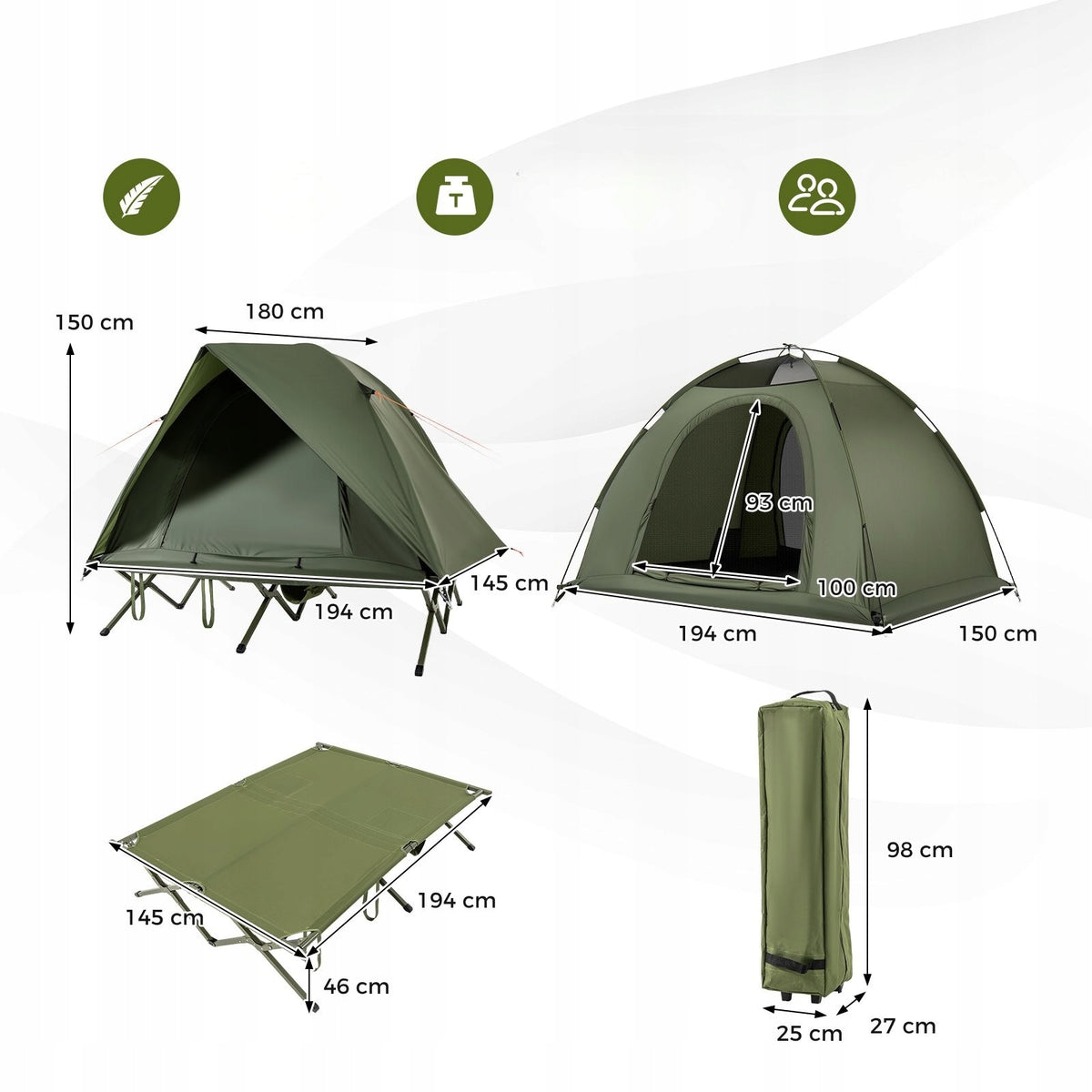 2 Person Camping Tent with Outdoor Camping Rack Color green