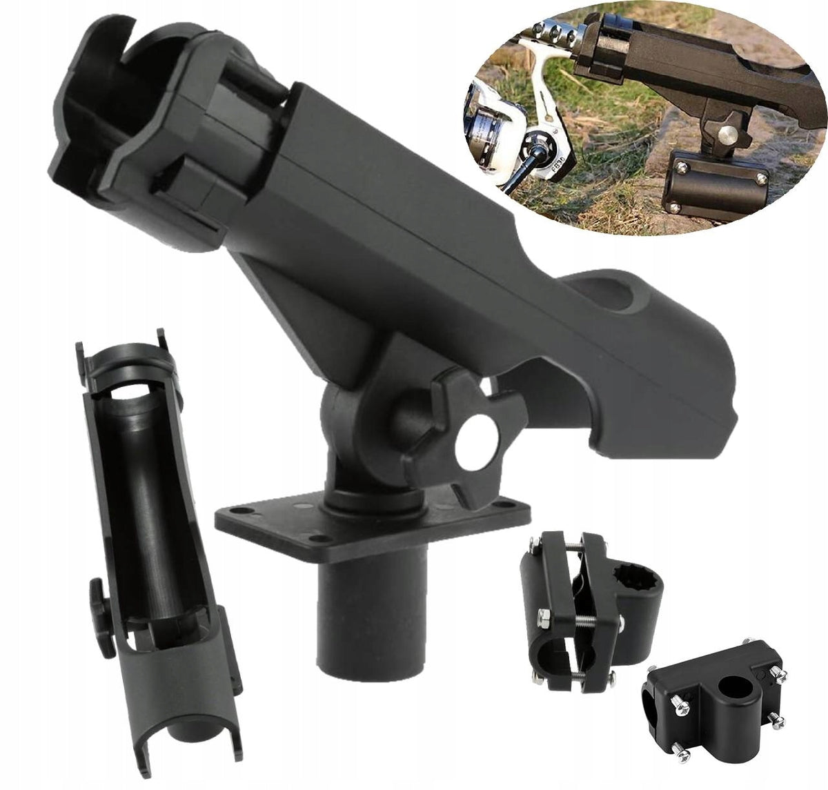 2× ROD HOLDER SUPPORTS FISHING HANDLES ADJUSTABLE 360° KAYAK BOAT