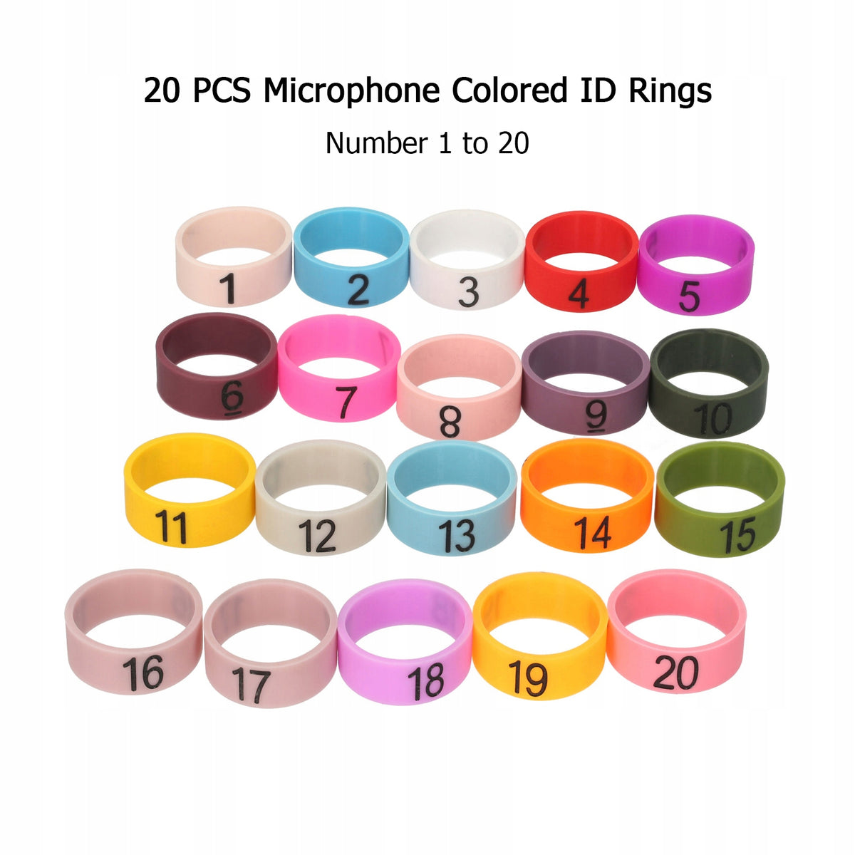 20 Pcs Microphone Rings Identical Number 1 to 20 Soft J1