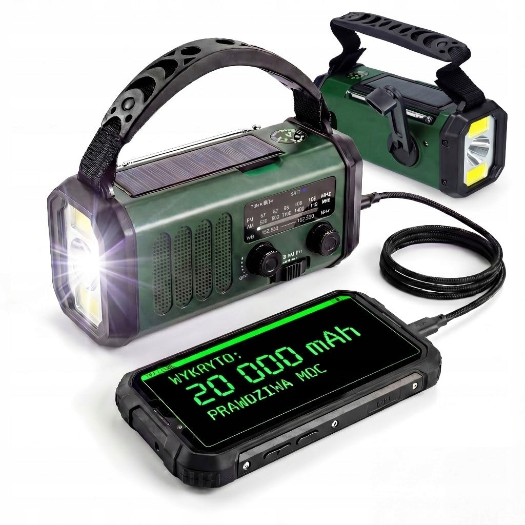 20000mAh PORTABLE CRANK RADIO SOLAR SOS CONSTRUCTION FLASHLIGHT POWERBANK
