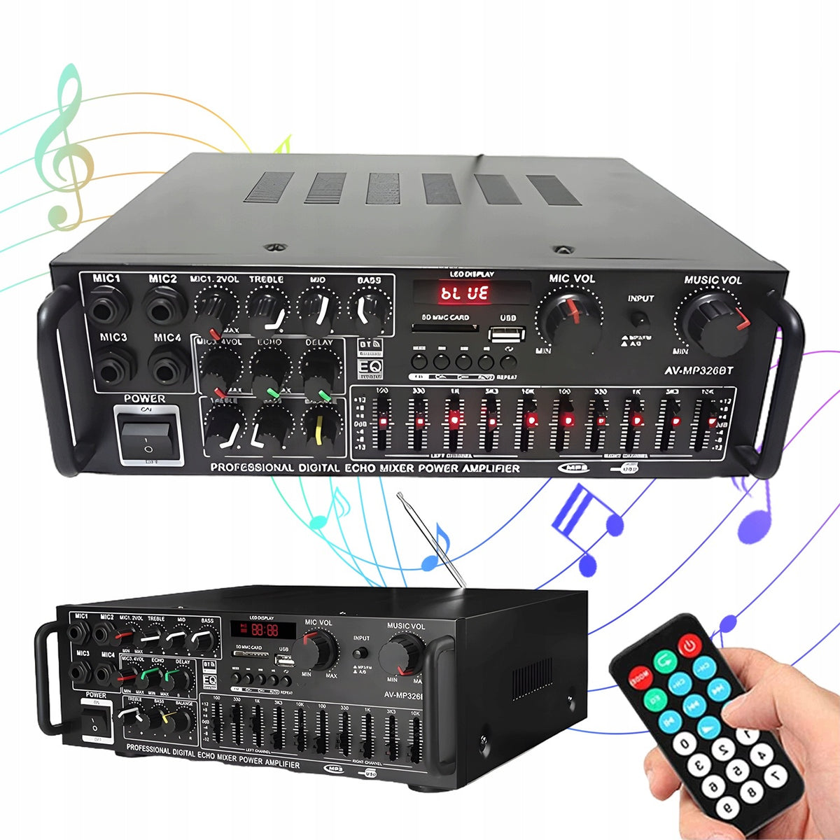 2000W BLUETOOTH5.0 AMPLIFIER PLAYER FOR FAMILY EVENTS + 12V REMOTE CONTROL
