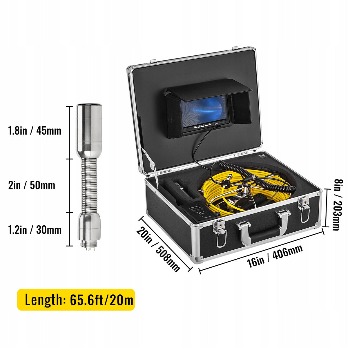 20M Sewer Inspection Camera 9 Inch Monitor LCD DVR 8G SD Card Waterproof Brand Vevor