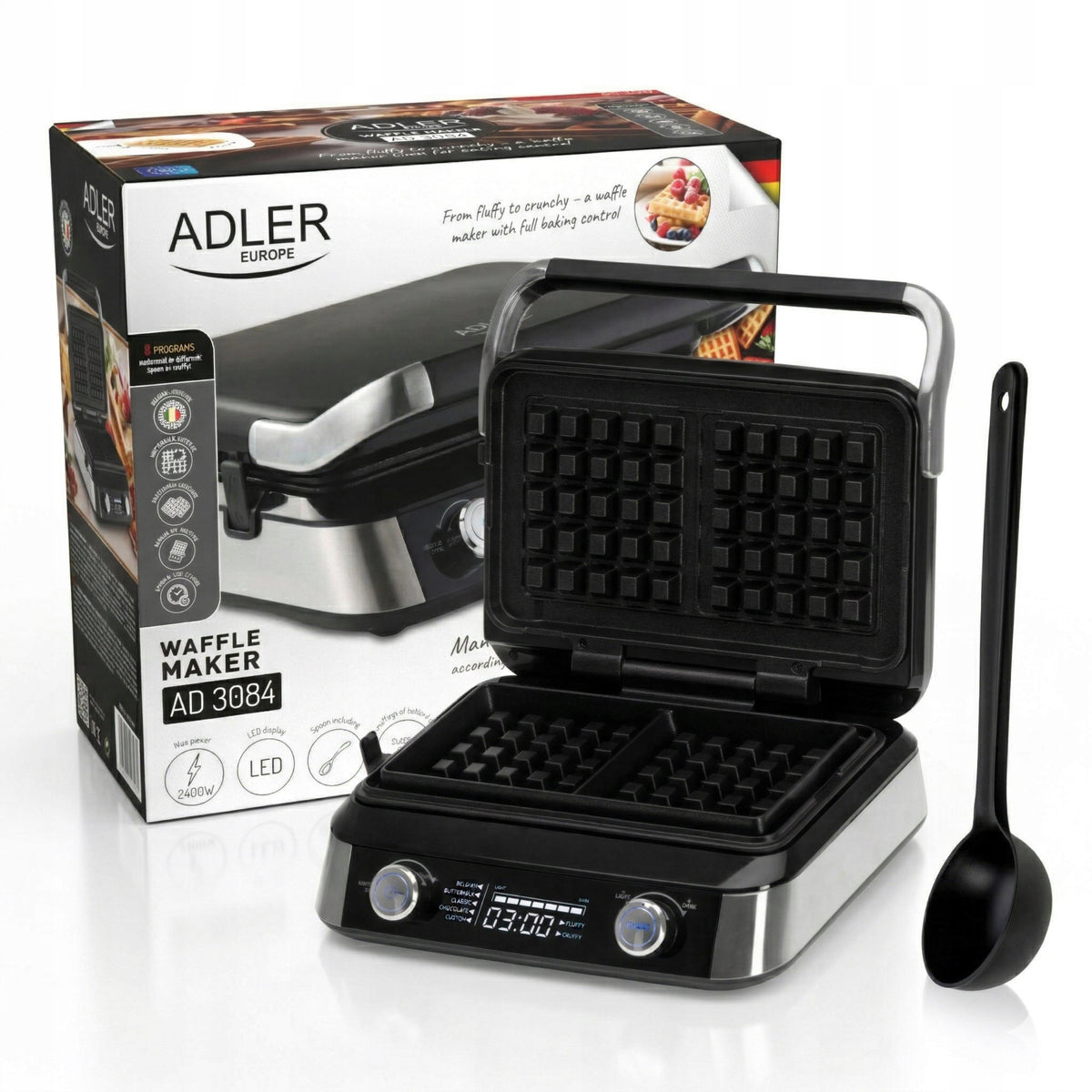 2400W WAFFLE MAKER FOR 2 WAFFLES STRONG DISPLAY 5 AUTOMATIC PROGRAMS