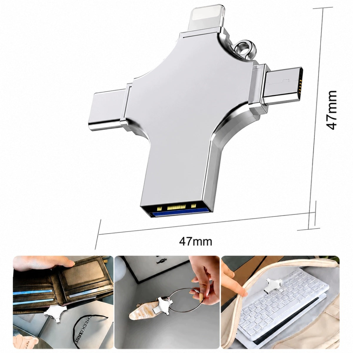 256GB USB-A USB-C MICRO USB FOR SMARTPHONE OTG FLASH MEMORY 4IN1 Color silver