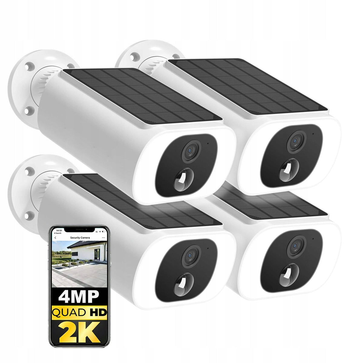 2K Outdoor Solar Security Cameras 4MPX Color Night Vision