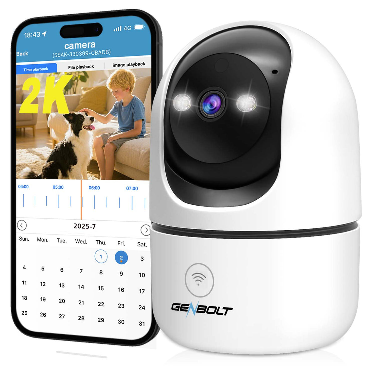 2K Rotating Indoor WiFi Camera Motion Detection 4xZoom 24/7 Recording