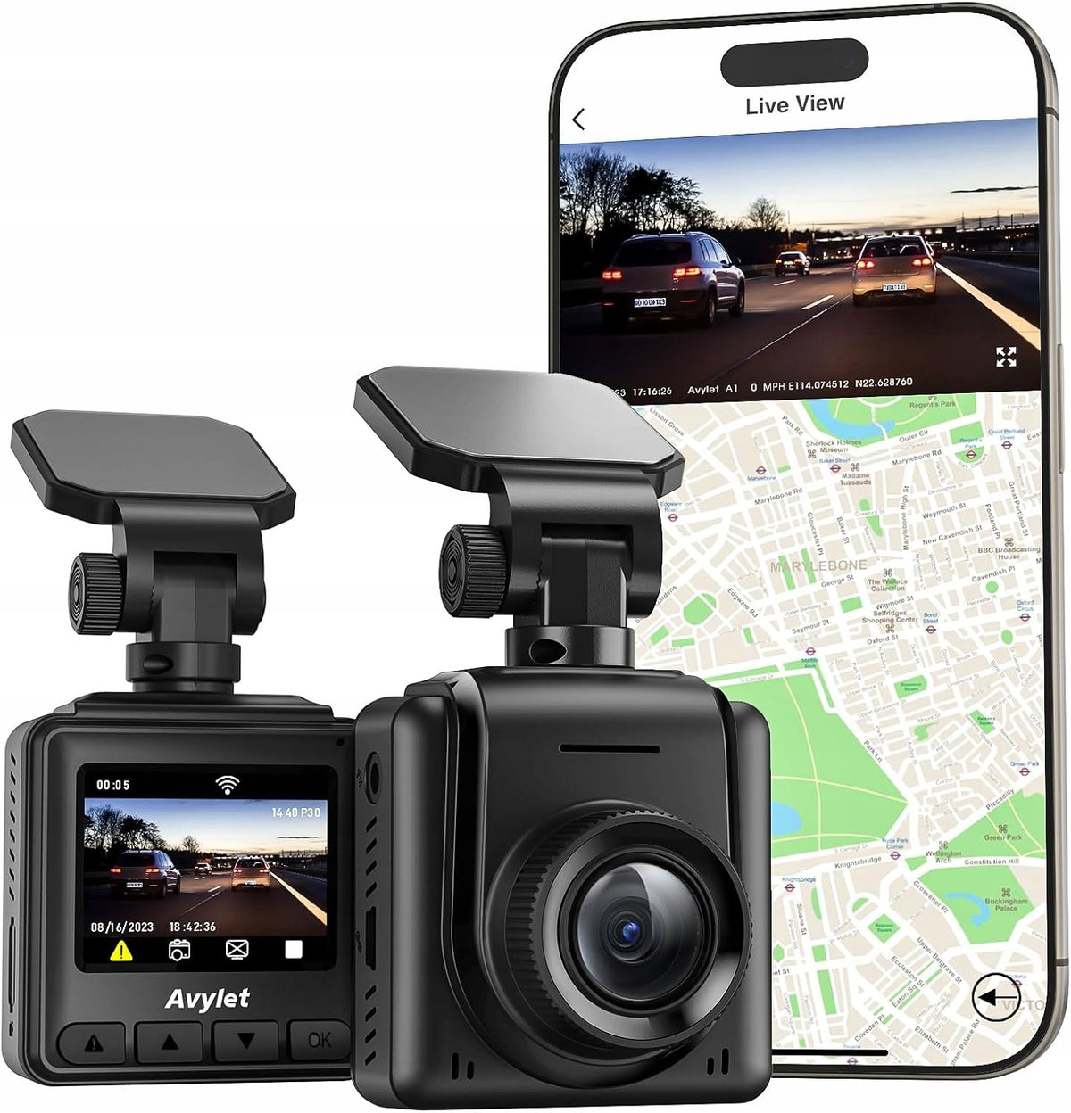 2K WiFi Car Camera With GPS, IPS, 170° Wide Angle, WDR, Night Vision