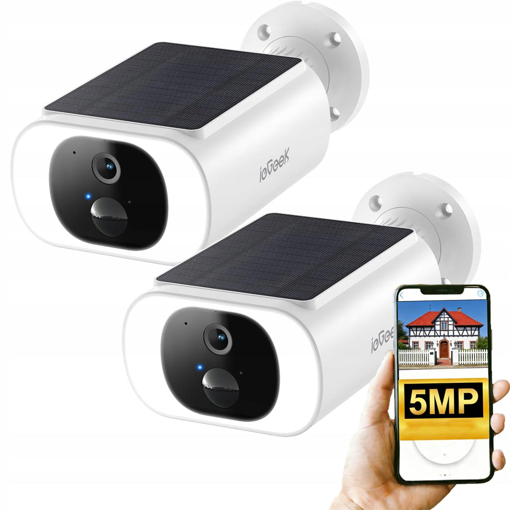 2PCS Outdoor Camera WIFI Solar 5MP Alarm 2K Color Night Vision