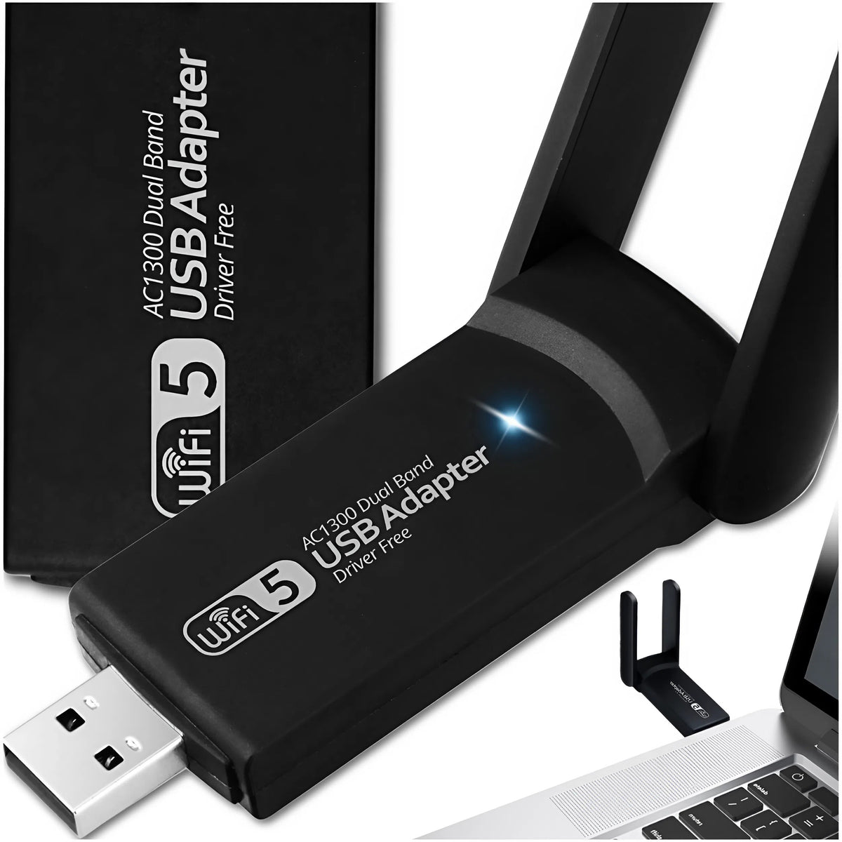 2X AC1300 NETWORK ADAPTER WIFI TO USB WITH 2 ANTENNAS 1300MBPS 5GHZ WPA
