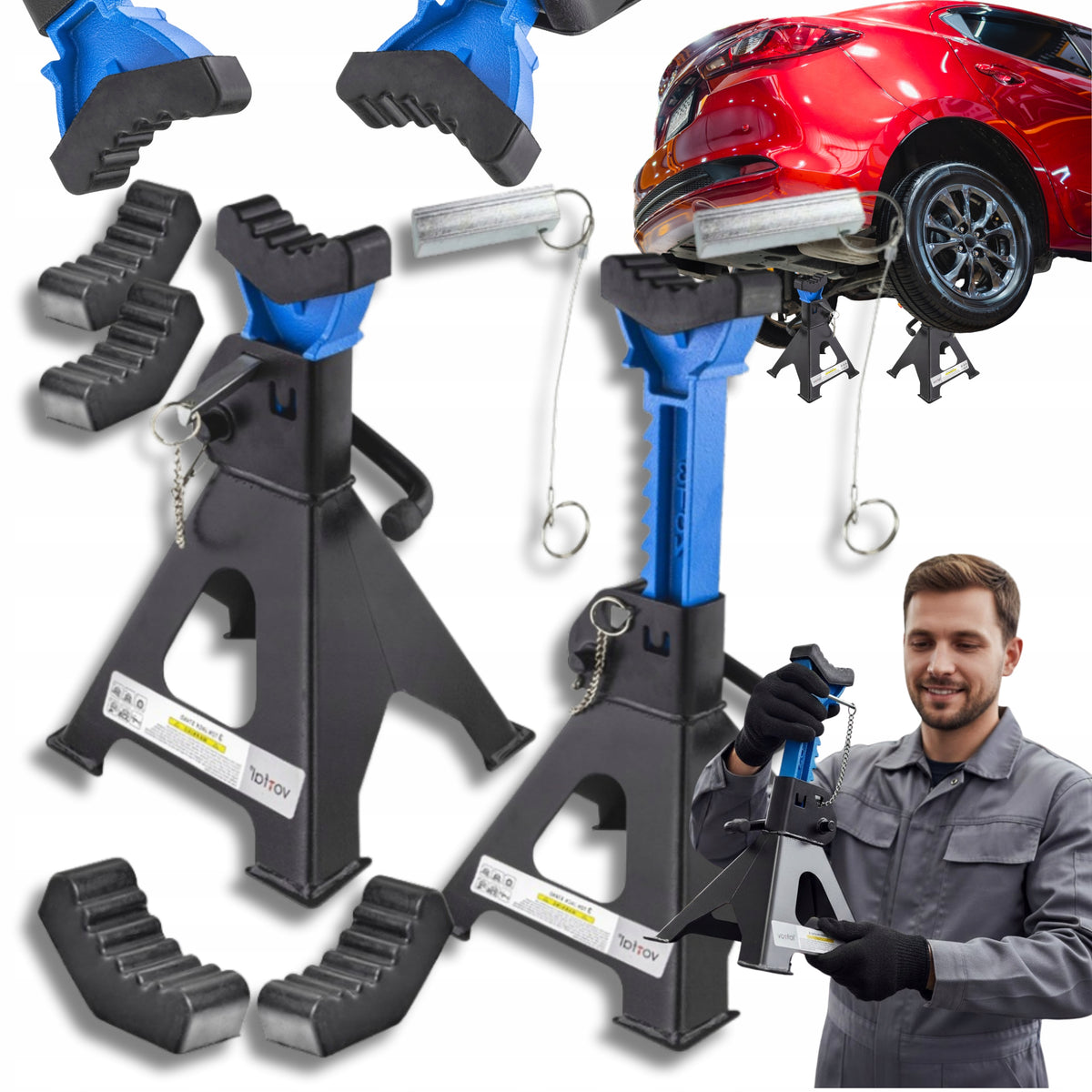 2X CAR BUNNIES WORKSHOP SUPPORTS 3T LOCK PIN RUBBER STAND