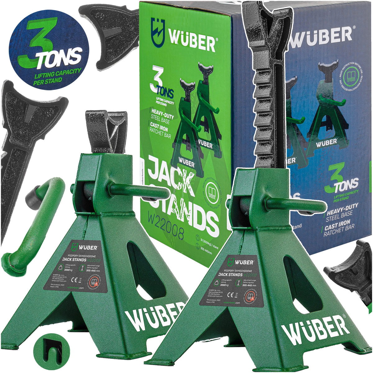 2X CAR MARE WORKSHOP SUPPORTS ADJUSTABLE STRONG 3T