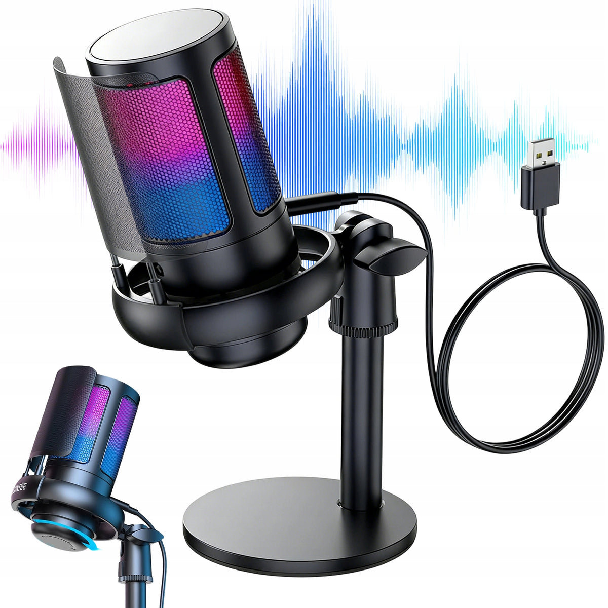 2X CARDIOID RGB PODCAST MICROPHONE WITH 3.5MM JACK AND CONTROL