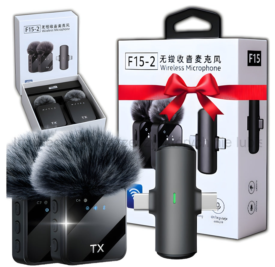 2X MICROPHONE USB-C WIRELESS TIE MICROPHONES FOR IPHONE ANDROID USB C