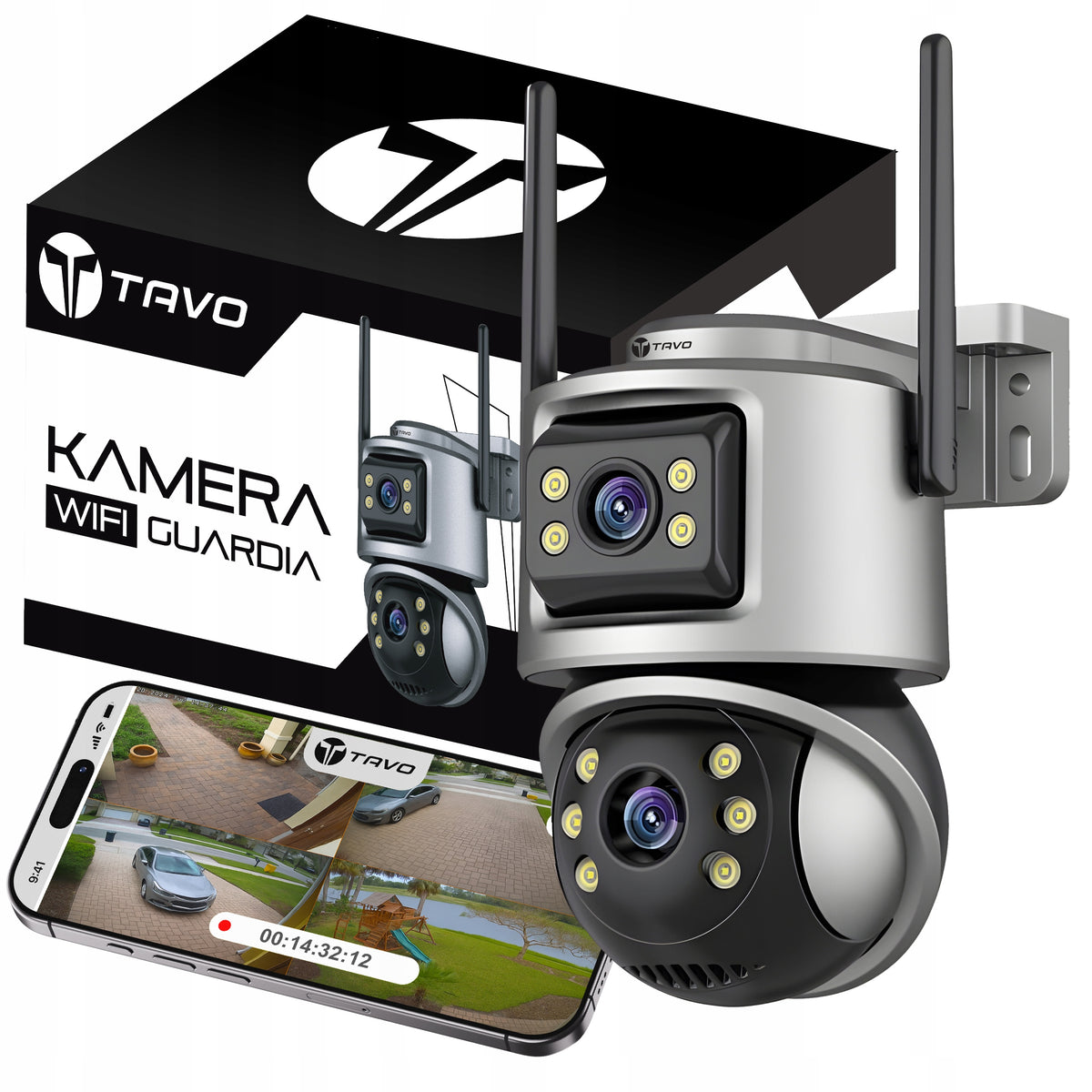 2X OUTDOOR WIFI CAMERA ROTATING 10 MPX DOUBLE ALARM ZOOM DETECTION