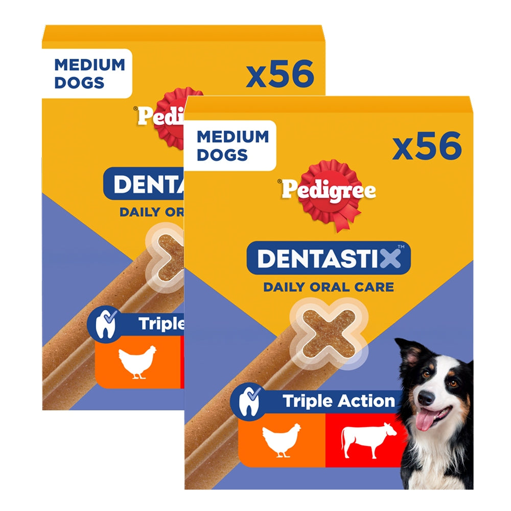 2X PEDIGREE DENTASTIX FOR MEDIUM DOGS, 56 PIECES WITH CHICKEN AND BEEF