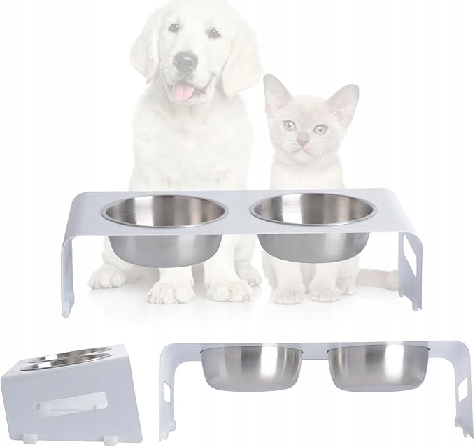 2X RAISED BOWL 320ML WHITE FOOD RACK FOR CATS AND SMALL DOGS